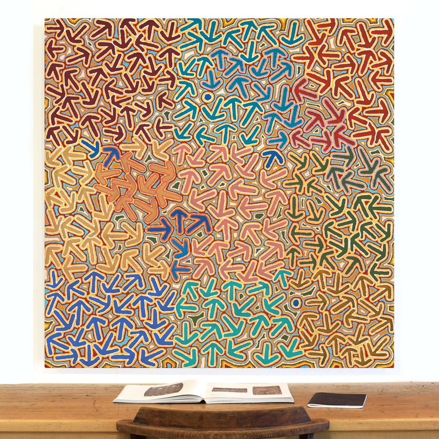 Aboriginal Artwork by Jeffrey Jangala Gallagher, Yankirri Jukurrpa (Emu Dreaming) - Ngarlikurlangu, 122x122cm
