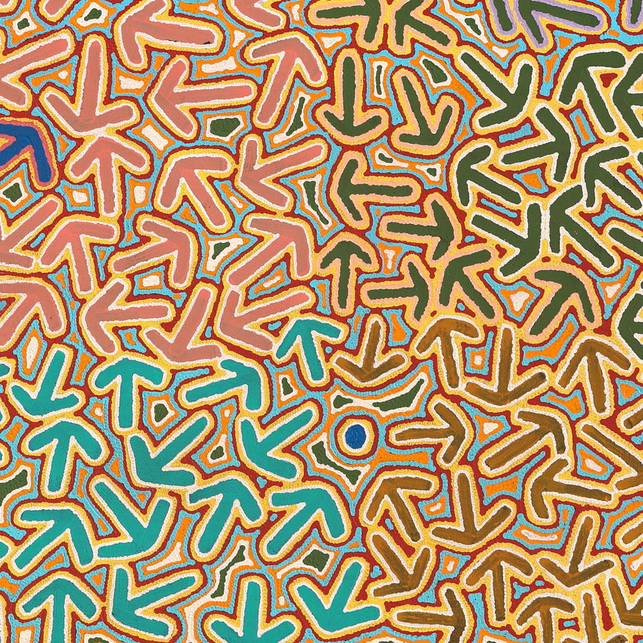 Aboriginal Artwork by Jeffrey Jangala Gallagher, Yankirri Jukurrpa (Emu Dreaming) - Ngarlikurlangu, 122x122cm