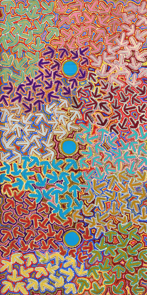 Aboriginal Artwork by Jeffrey Jangala Gallagher, Yankirri Jukurrpa (Emu Dreaming) - Ngarlikurlangu, 152x76cm