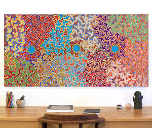 Aboriginal Artwork by Jeffrey Jangala Gallagher, Yankirri Jukurrpa (Emu Dreaming) - Ngarlikurlangu, 152x76cm - ART ARK®