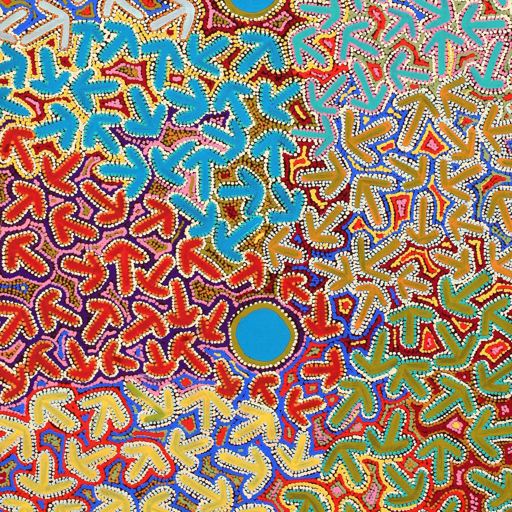 Aboriginal Artwork by Jeffrey Jangala Gallagher, Yankirri Jukurrpa (Emu Dreaming) - Ngarlikurlangu, 152x76cm