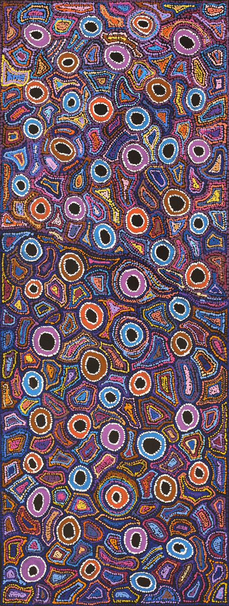 Aboriginal Art by Joy Nangala Brown, Nguru Lappi Lappi-wana (Landscape around Lappi Lappi / Lake Mackay), 122x46cm - ART ARK®