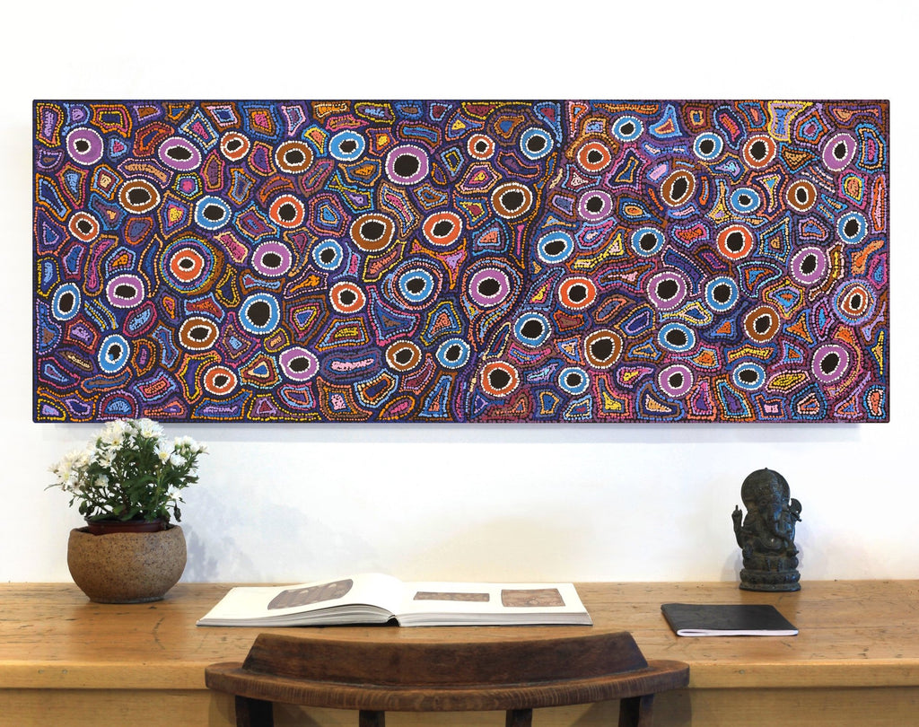 Aboriginal Art by Joy Nangala Brown, Nguru Lappi Lappi-wana (Landscape around Lappi Lappi / Lake Mackay), 122x46cm - ART ARK®