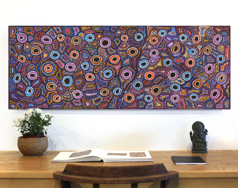 Aboriginal Artwork by Joy Nangala Brown, Nguru Lappi Lappi-wana (Landscape around Lappi Lappi / Lake Mackay), 122x46cm