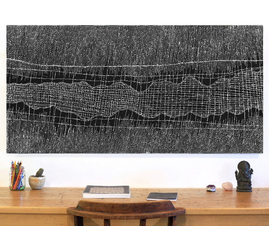 Aboriginal Artwork by Julie Nangala Robertson, Ngapa Jukurrpa (Water Dreaming) - Pirlinyarnu, 152x76cm