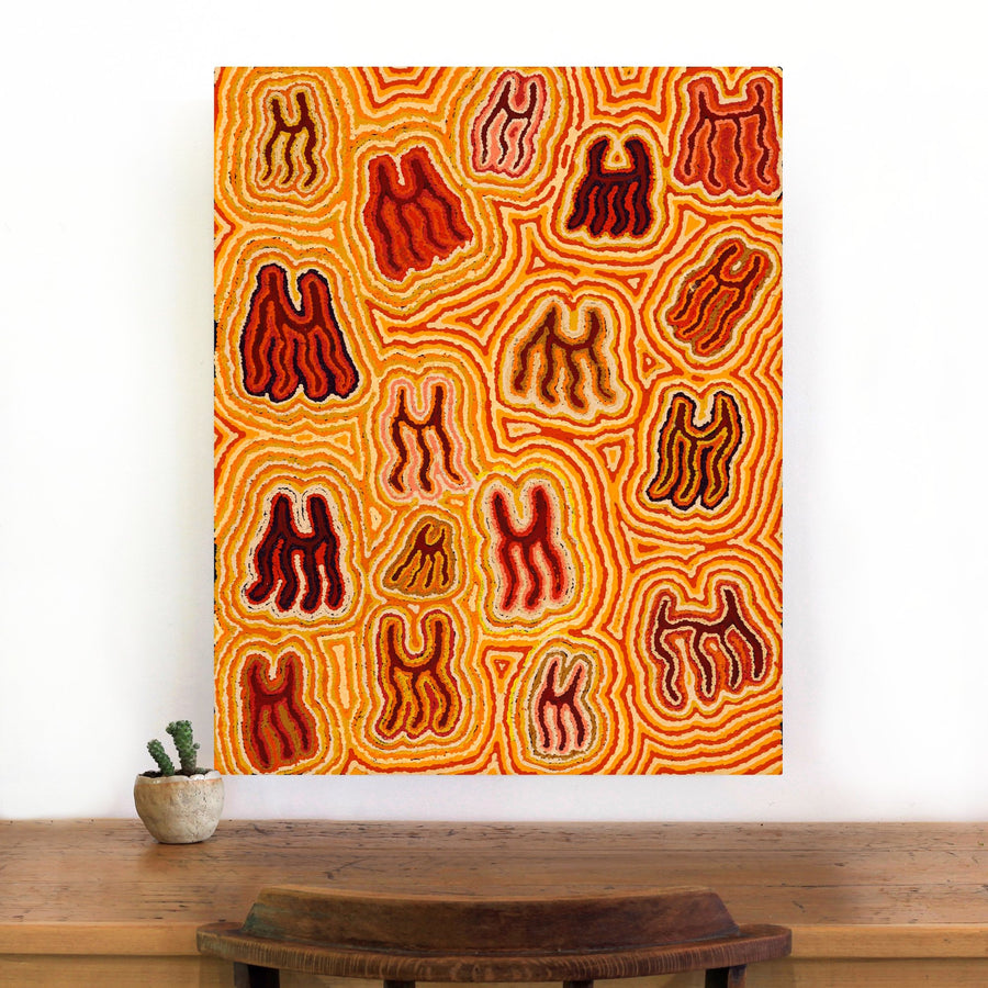 Aboriginal Artwork by Kelly Napanangka Michaels, Majardi Jukurrpa (Hair-string Belt Dreaming), 76x61cm
