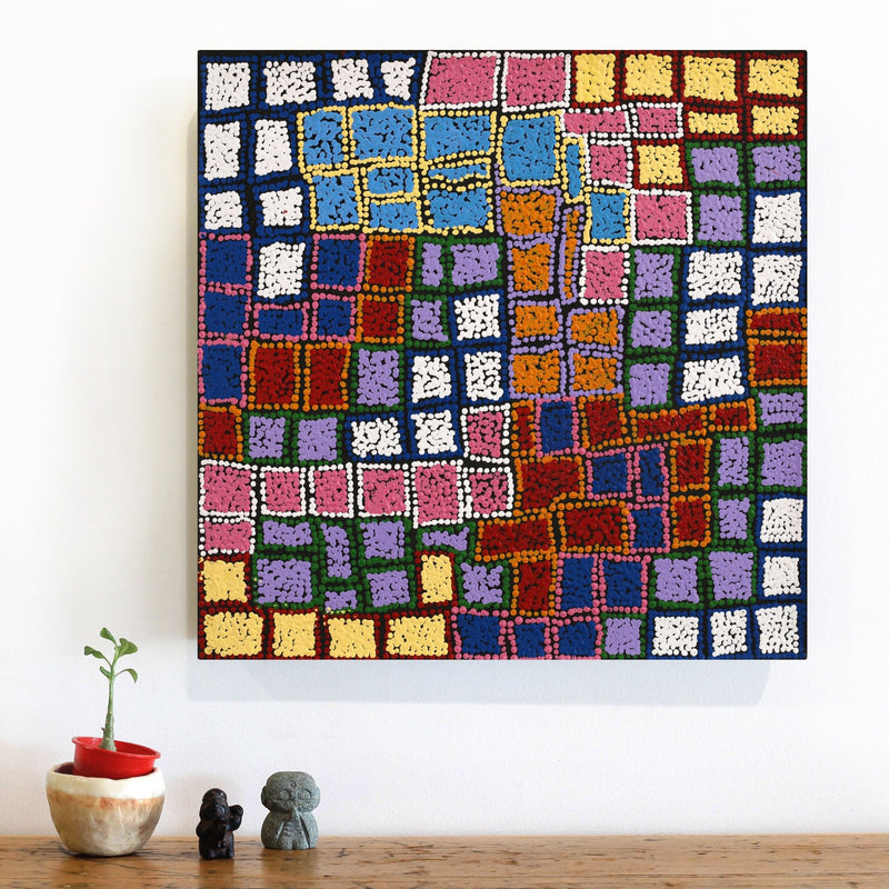 Aboriginal Artwork by Laketta Nampijinpa Turner, Pamapardu Jukurrpa - Warntungurru, 46x46cm
