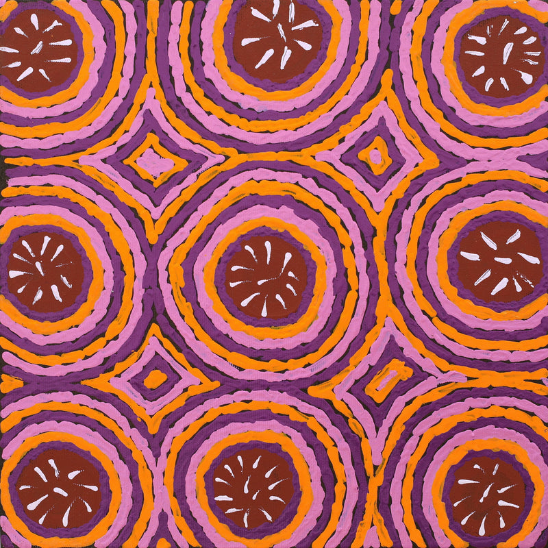 Aboriginal Artwork by Lorraine Napangardi Wheeler, Lukarrara Jukurrpa (Desert Fringe-rush Seed Dreaming), 30x30cm