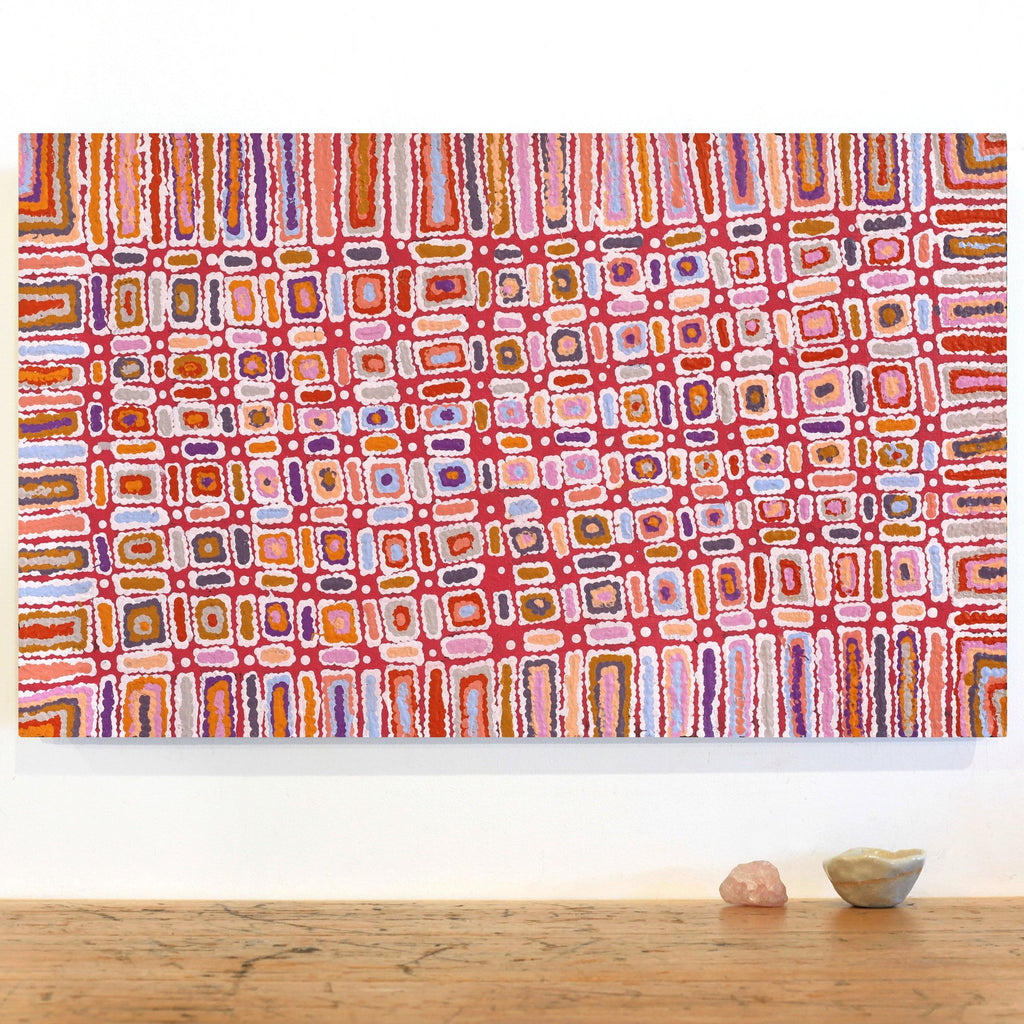 Aboriginal Artwork by Lynette Nangala Singleton, Ngapa Jukurrpa - Puyurru, 76x46cm