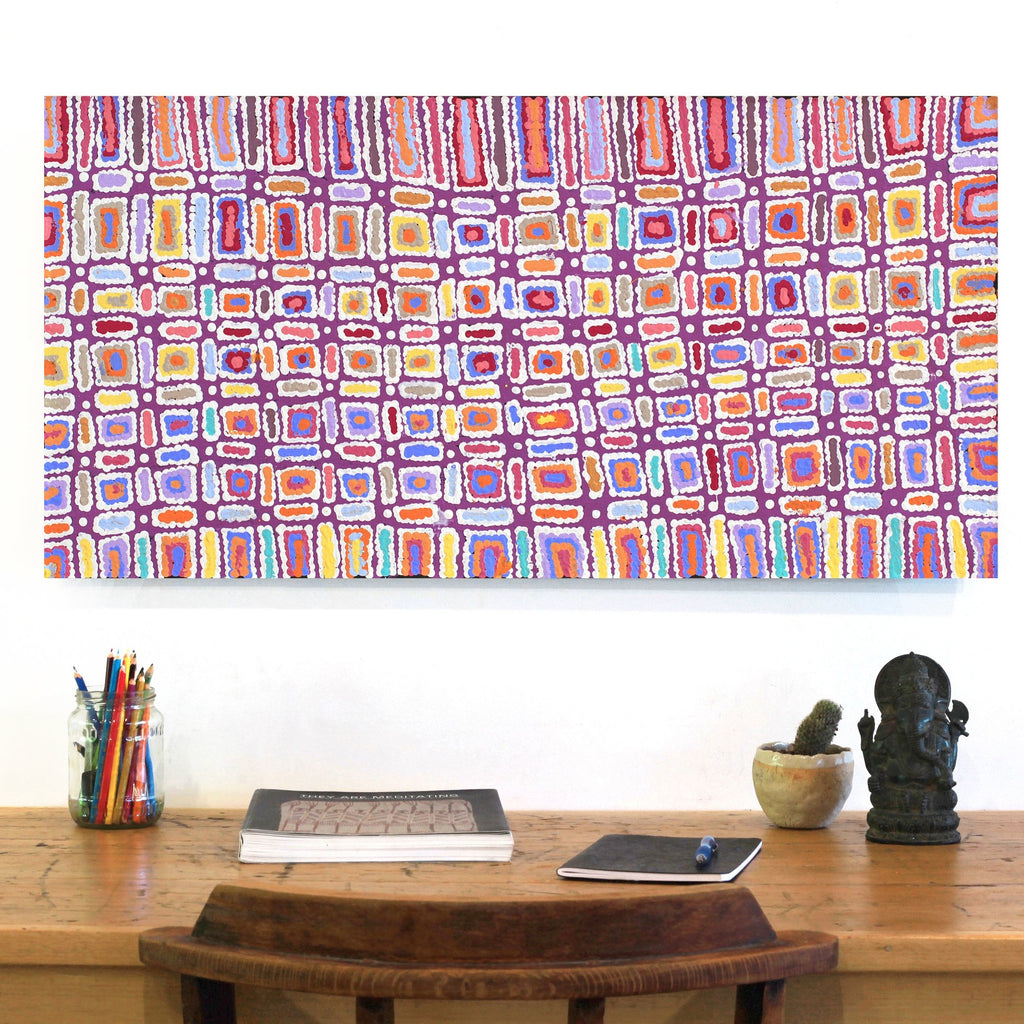 Aboriginal Artwork by Lynette Nangala Singleton, Ngapa Jukurrpa - Puyurru, 91x46cm