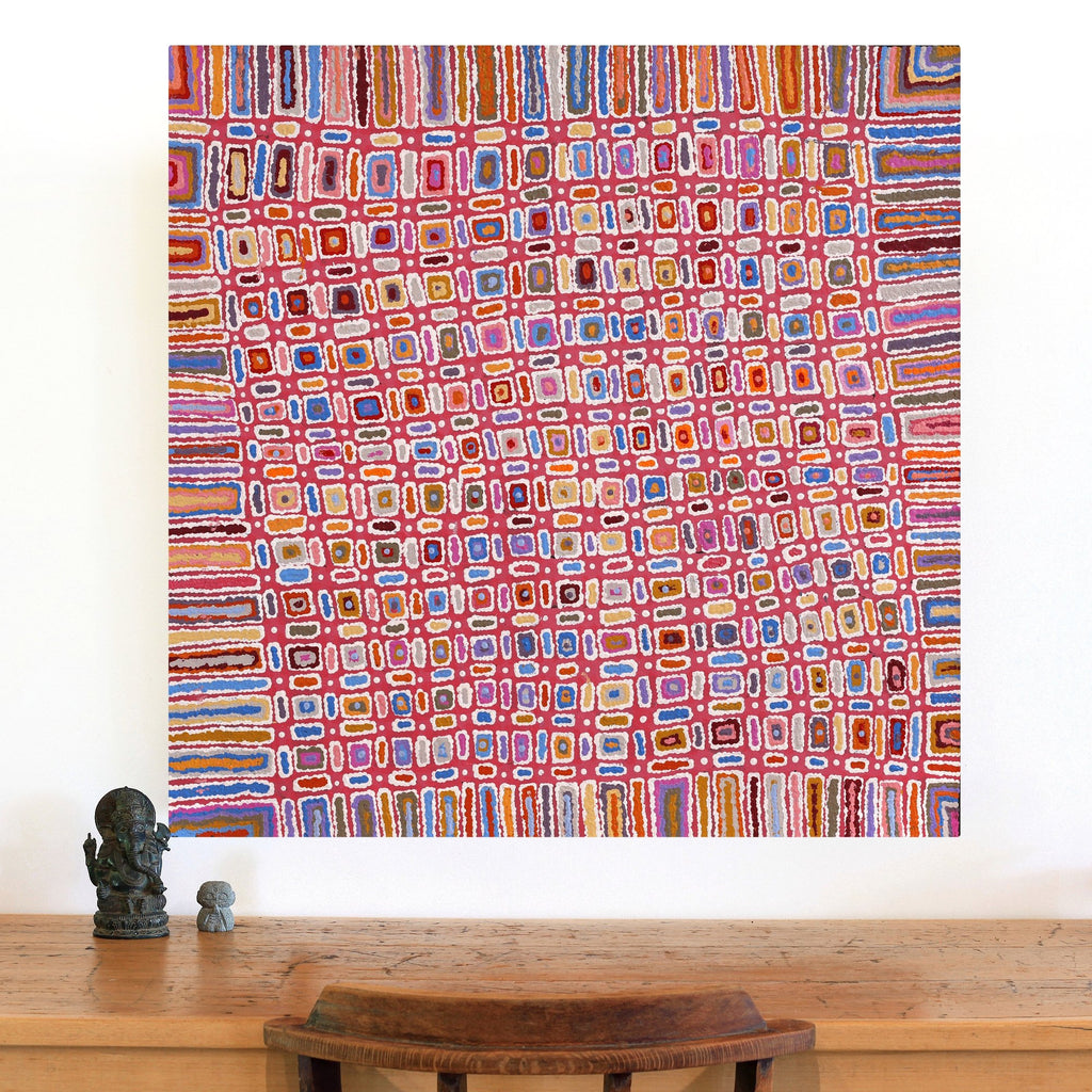 Aboriginal Artwork by Lynette Nangala Singleton, Ngapa Jukurrpa - Puyurru, 91x91cm