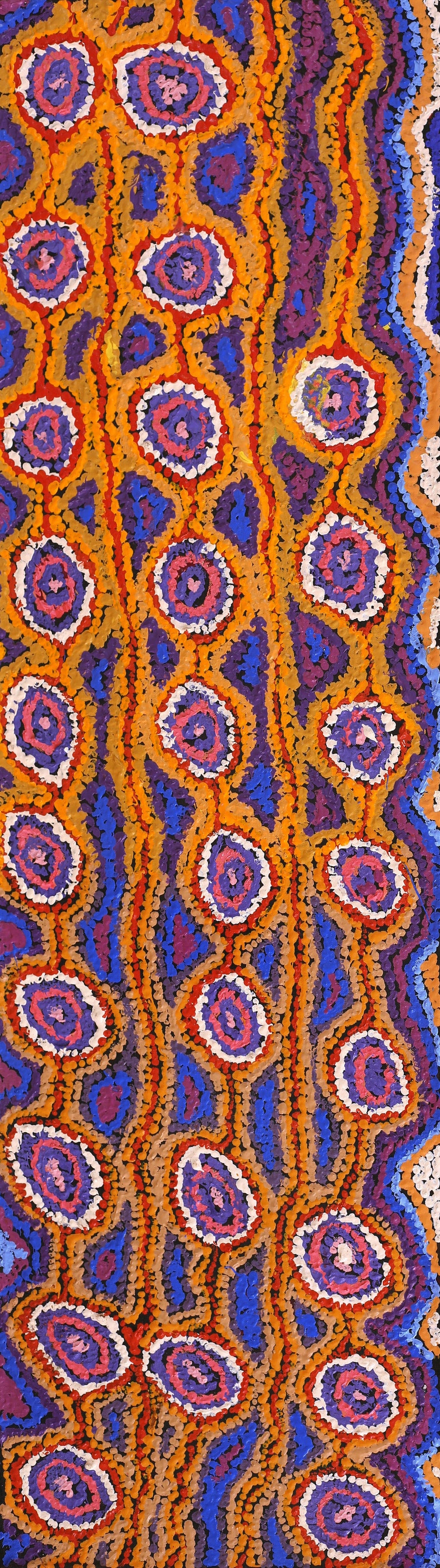 Aboriginal Artwork by Magda Nakamarra Curtis, Lappi Lappi Jukurrpa, 107x30cm