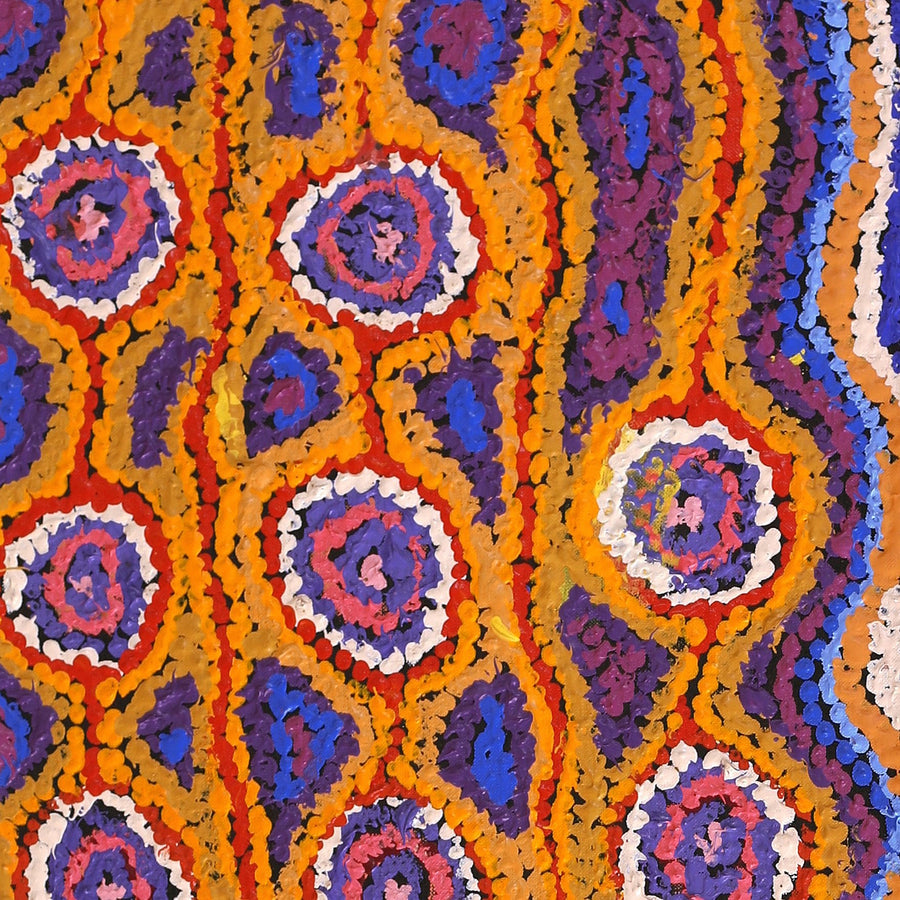Aboriginal Artwork by Magda Nakamarra Curtis, Lappi Lappi Jukurrpa, 107x30cm