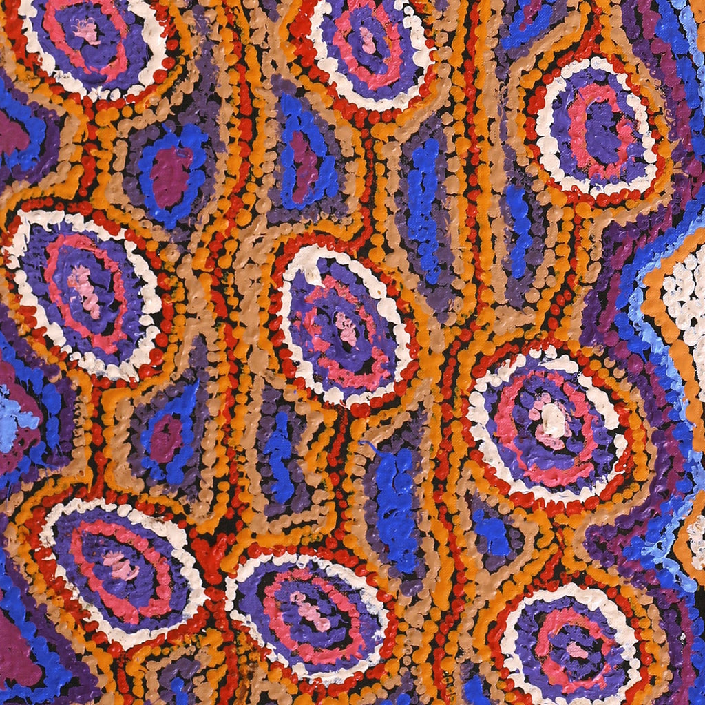 Aboriginal Artwork by Magda Nakamarra Curtis, Lappi Lappi Jukurrpa, 107x30cm