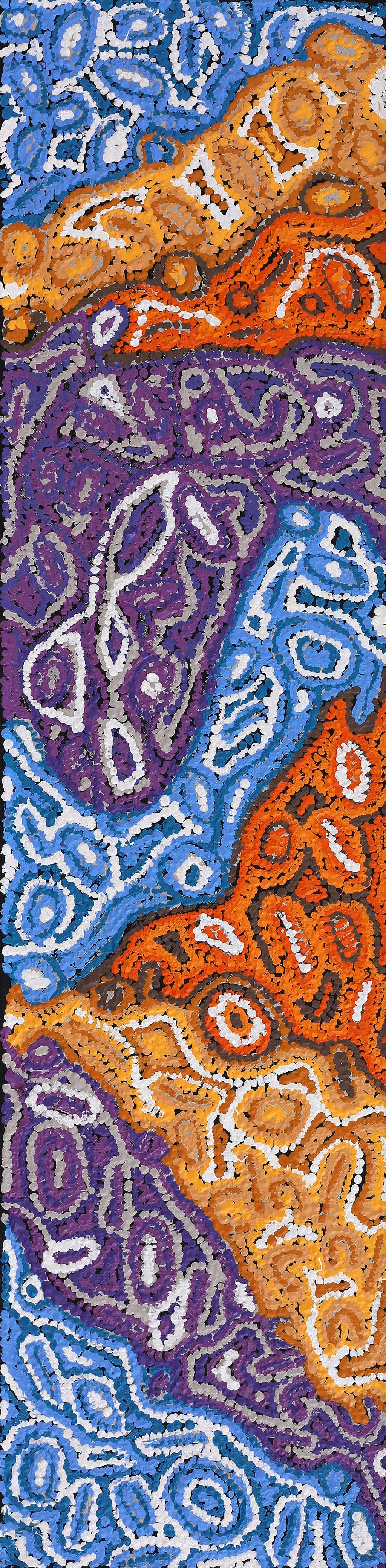 Aboriginal Artwork by Magda Nakamarra Curtis, Lappi Lappi Jukurrpa, 122x30cm
