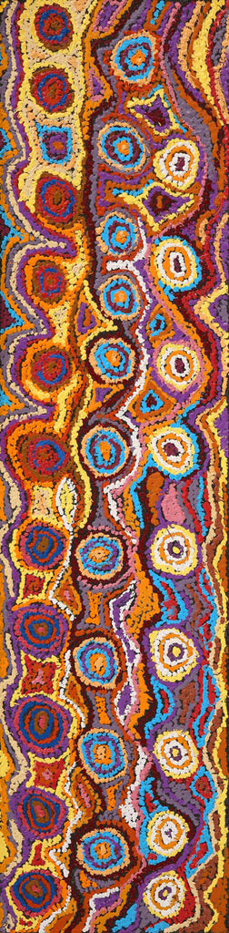Aboriginal Artwork by Magda Nakamarra Curtis, Lappi Lappi Jukurrpa, 122x30cm