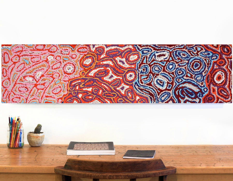 Aboriginal Artwork by Magda Nakamarra Curtis, Lappi Lappi Jukurrpa, 122x30cm