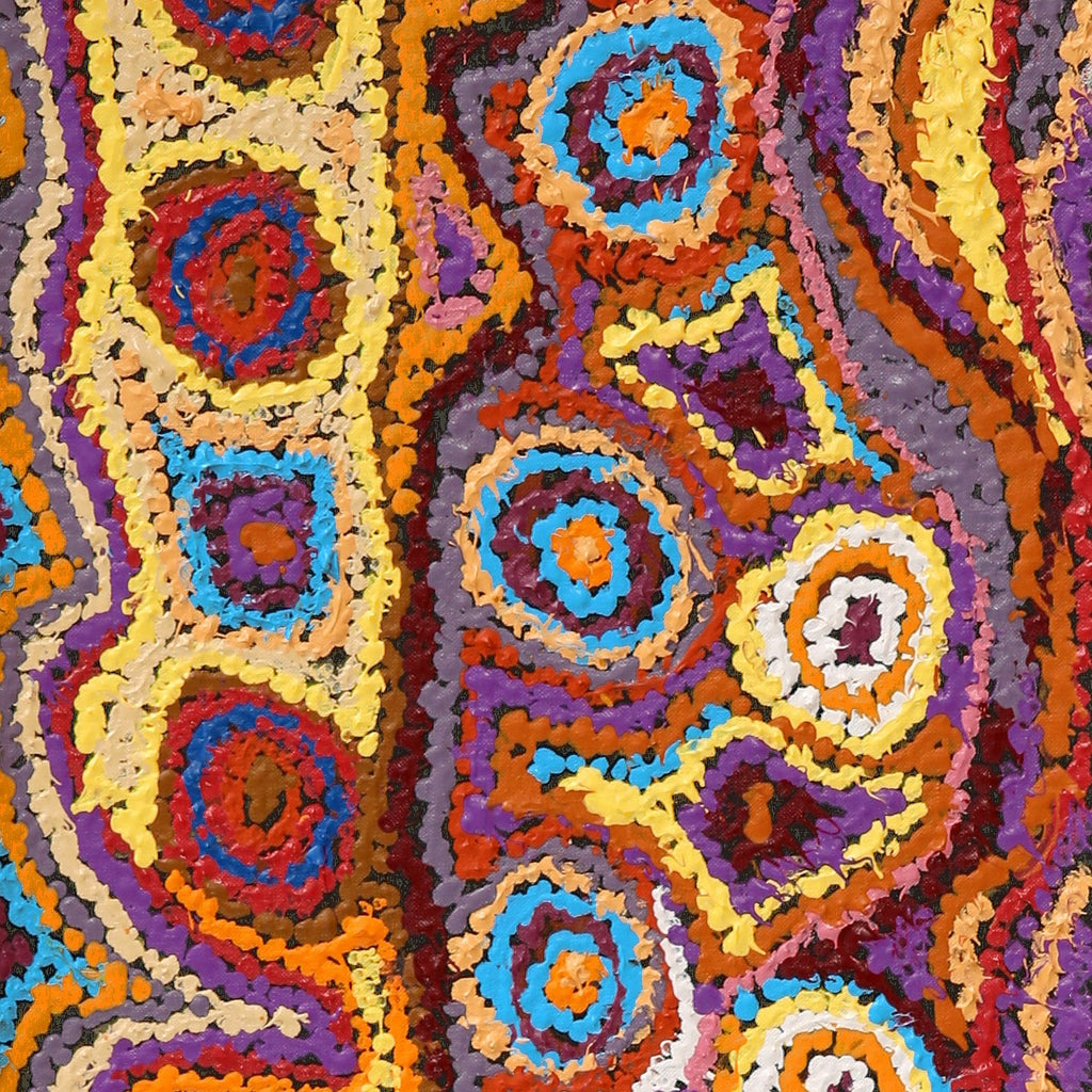 Aboriginal Artwork by Magda Nakamarra Curtis, Lappi Lappi Jukurrpa, 122x30cm