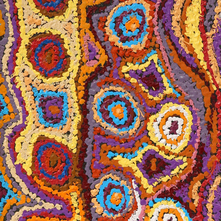 Aboriginal Artwork by Magda Nakamarra Curtis, Lappi Lappi Jukurrpa, 122x30cm