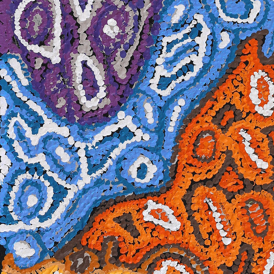 Aboriginal Artwork by Magda Nakamarra Curtis, Lappi Lappi Jukurrpa, 122x30cm