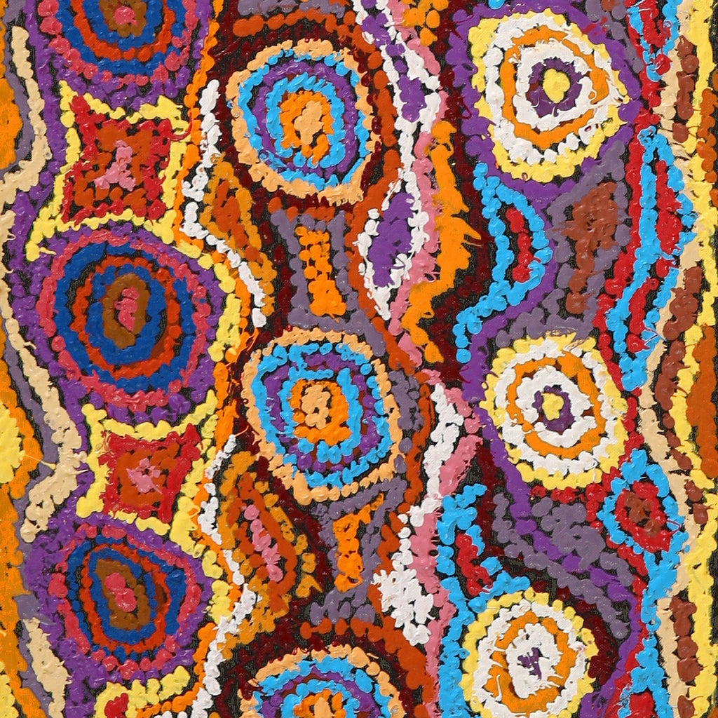 Aboriginal Artwork by Magda Nakamarra Curtis, Lappi Lappi Jukurrpa, 122x30cm
