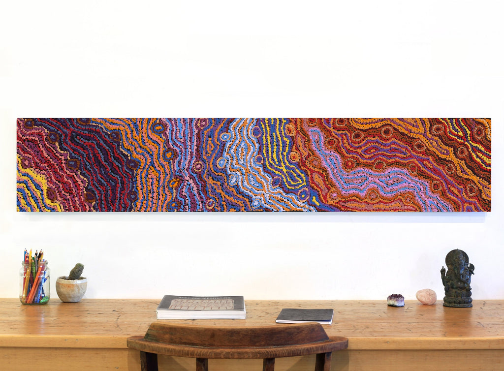 Aboriginal Art by Magda Nakamarra Curtis, Lappi Lappi Jukurrpa, 152x30cm - ART ARK®