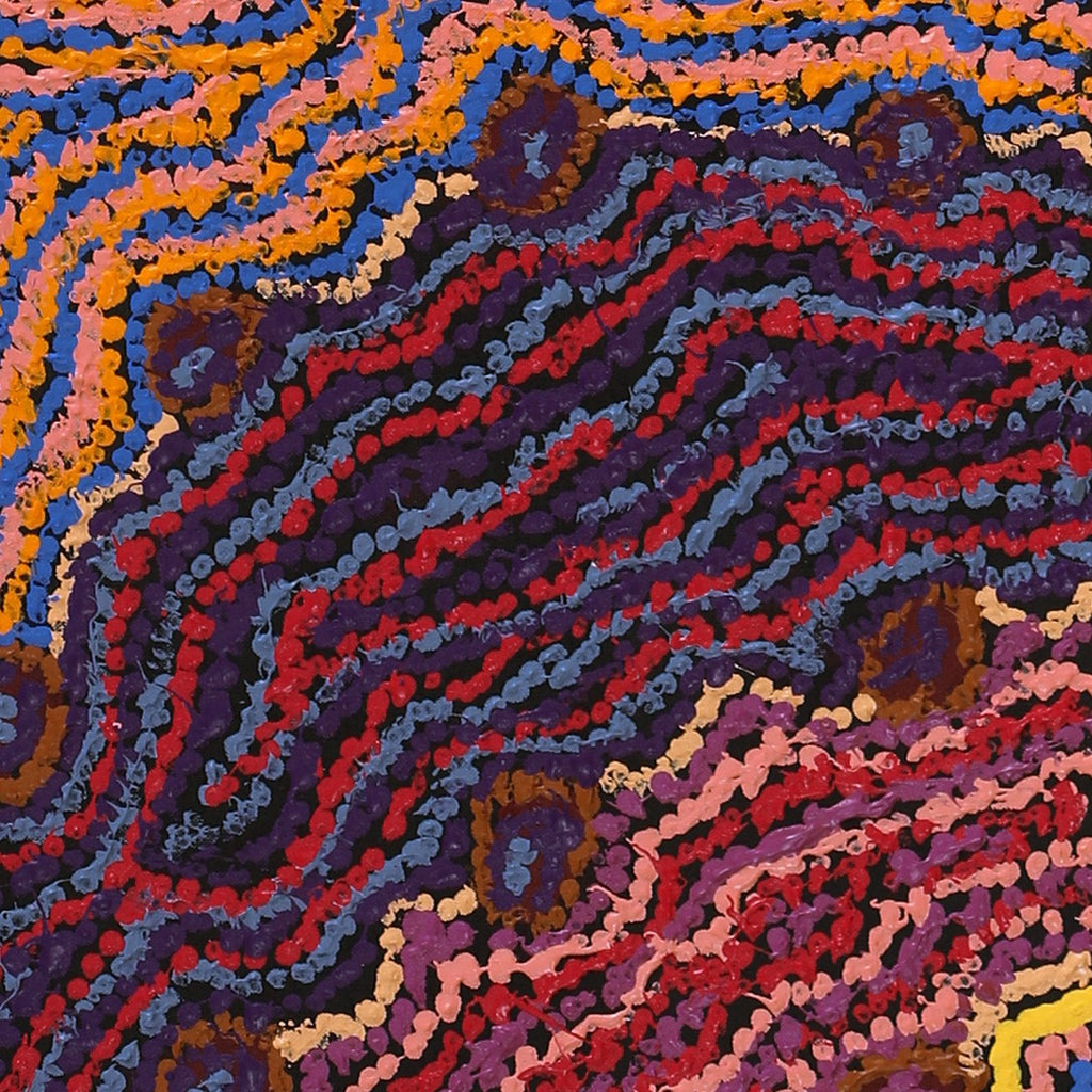 Aboriginal Artwork by Magda Nakamarra Curtis, Lappi Lappi Jukurrpa, 152x30cm