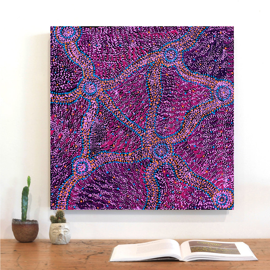 Aboriginal Artwork by Magda Nakamarra Curtis, Lappi Lappi Jukurrpa, 61x61cm
