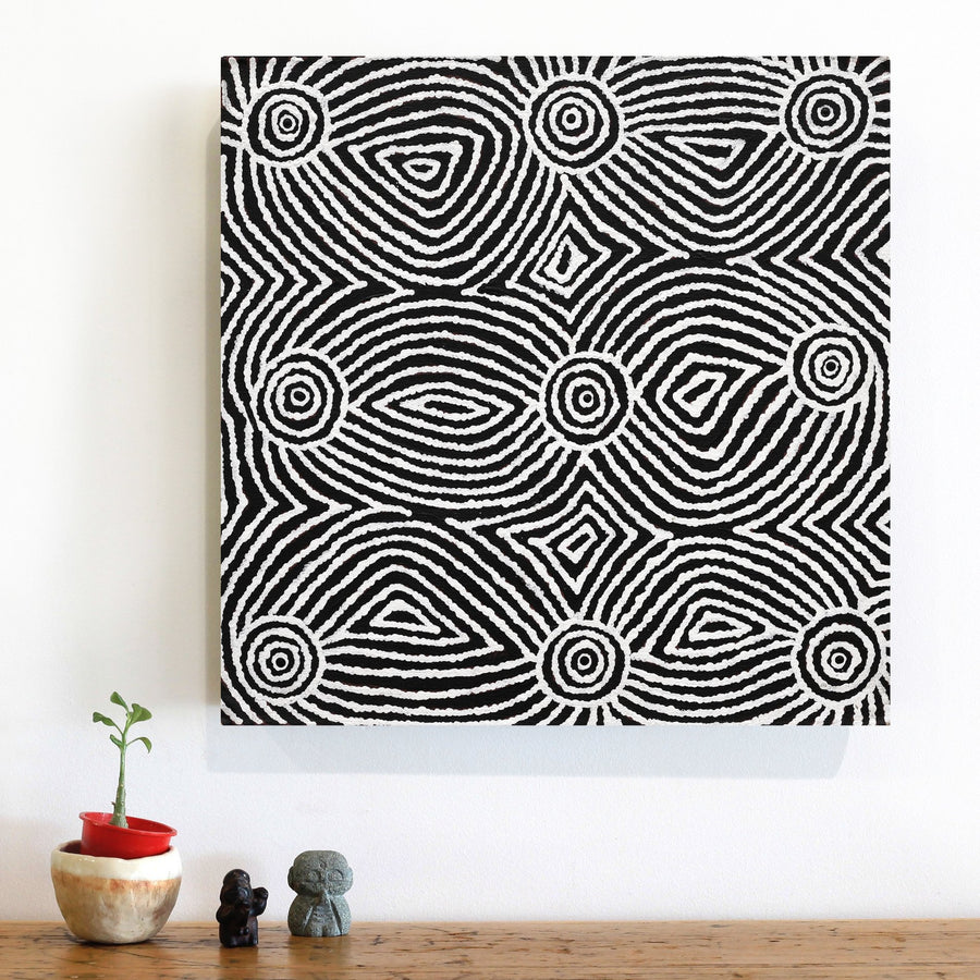 Aboriginal Artwork by Pauline Napangardi Gallagher, Mina Mina Jukurrpa, 46x46cm