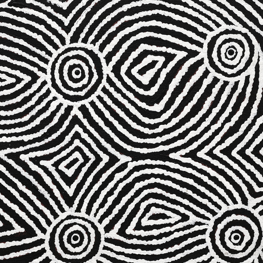 Aboriginal Artwork by Pauline Napangardi Gallagher, Mina Mina Jukurrpa, 46x46cm