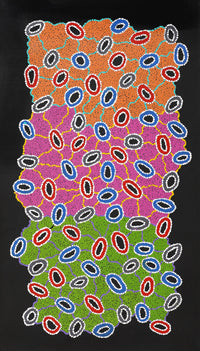 Aboriginal Artwork by Priscilla Nangala Robertson, Ngapa Jukurrpa (Water Dreaming) - Puyurru, 107x61cm