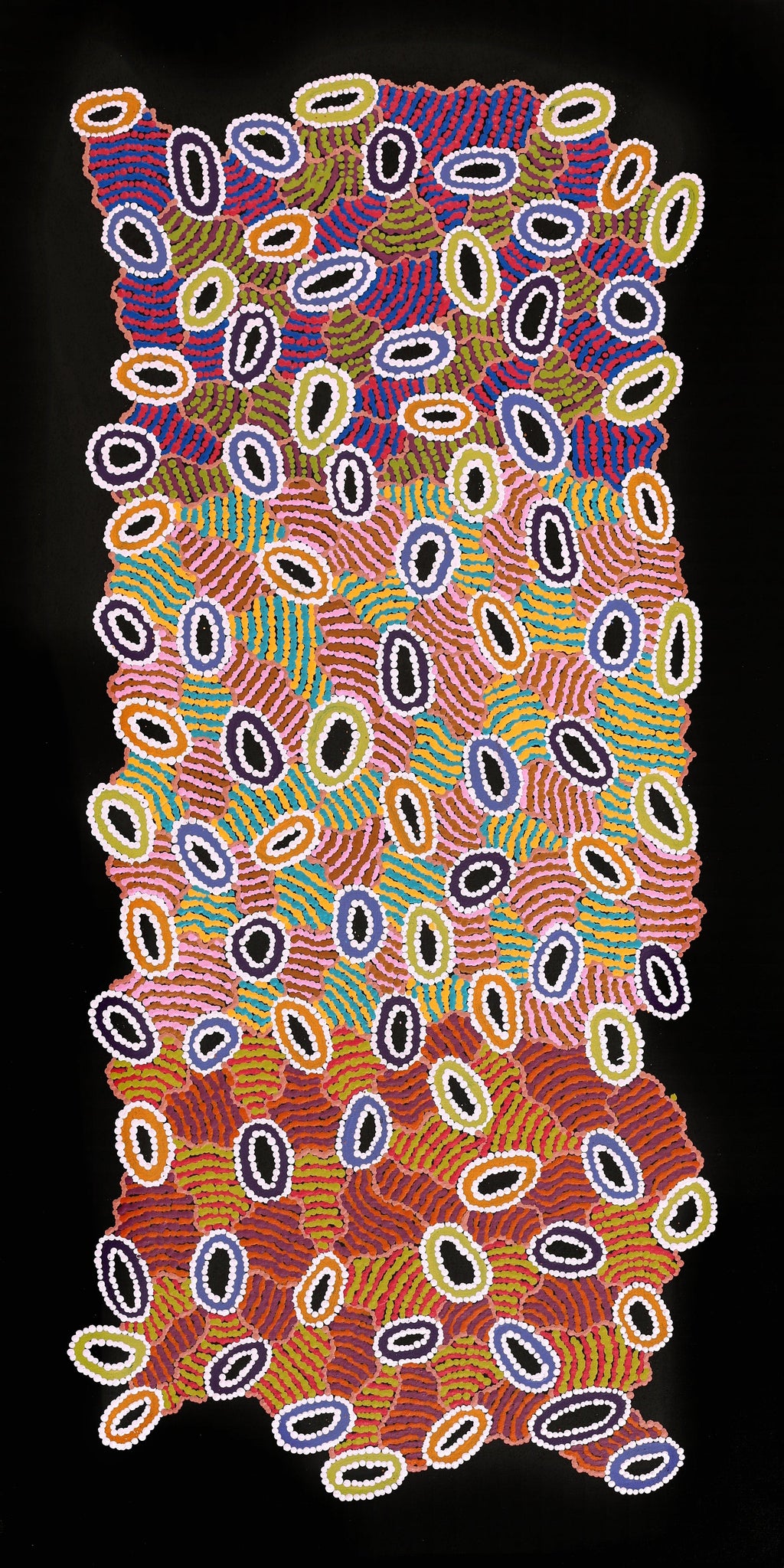 Aboriginal Artwork by Priscilla Nangala Robertson, Ngapa Jukurrpa (Water Dreaming) - Puyurru, 122x61cm
