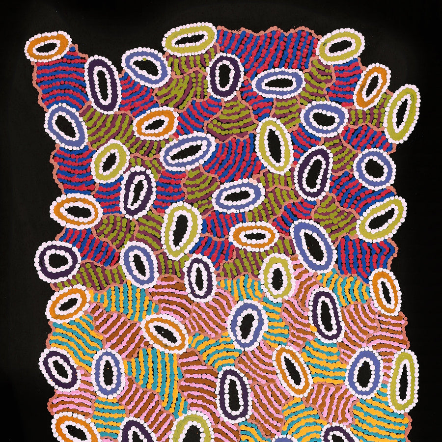 Aboriginal Artwork by Priscilla Nangala Robertson, Ngapa Jukurrpa (Water Dreaming) - Puyurru, 122x61cm