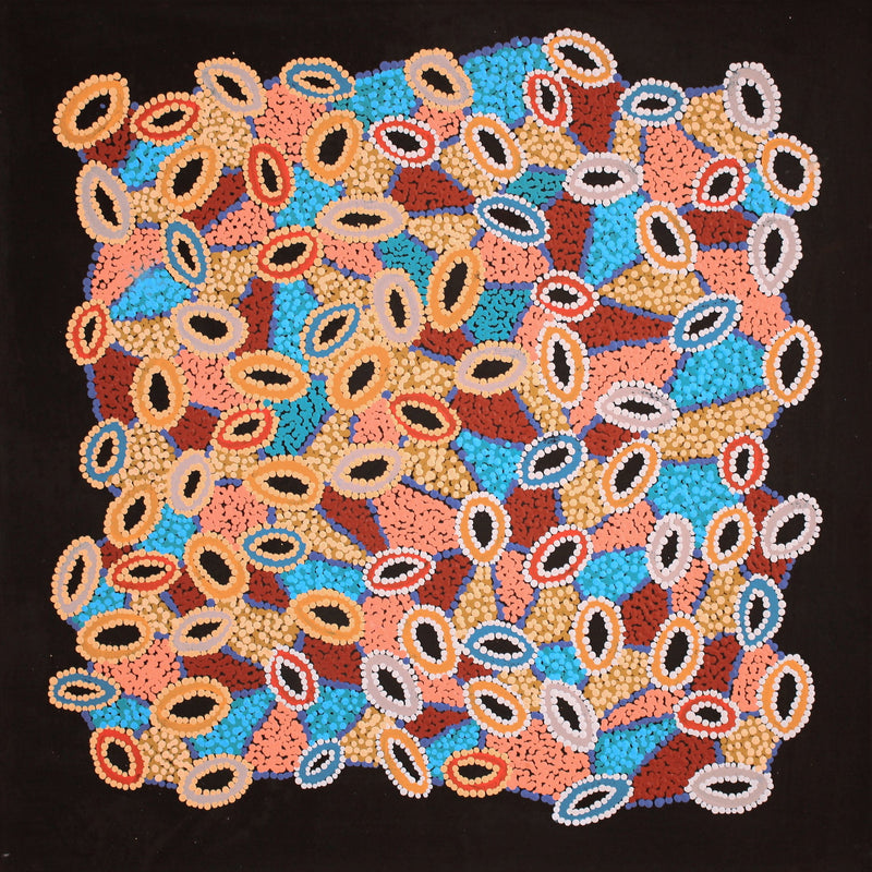 Aboriginal Artwork by Priscilla Nangala Robertson, Ngapa Jukurrpa (Water Dreaming) - Puyurru, 61x61cm