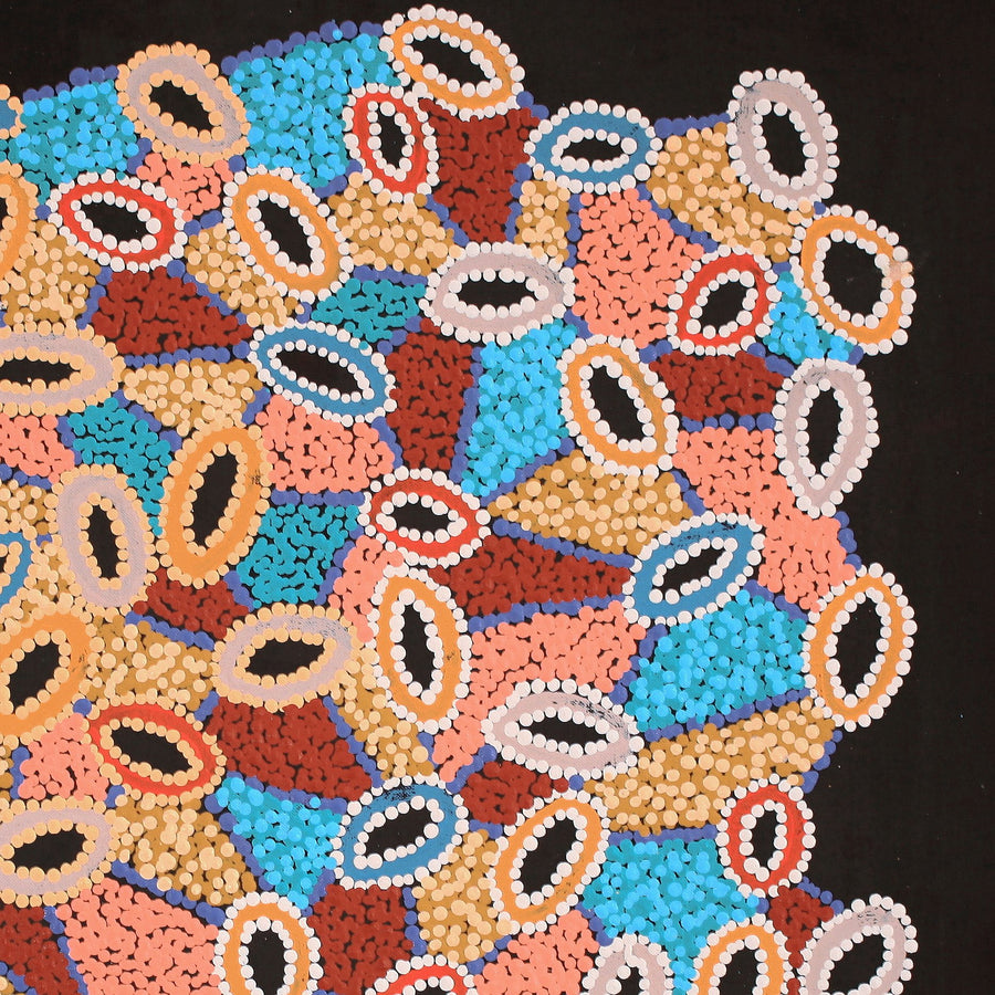 Aboriginal Artwork by Priscilla Nangala Robertson, Ngapa Jukurrpa (Water Dreaming) - Puyurru, 61x61cm