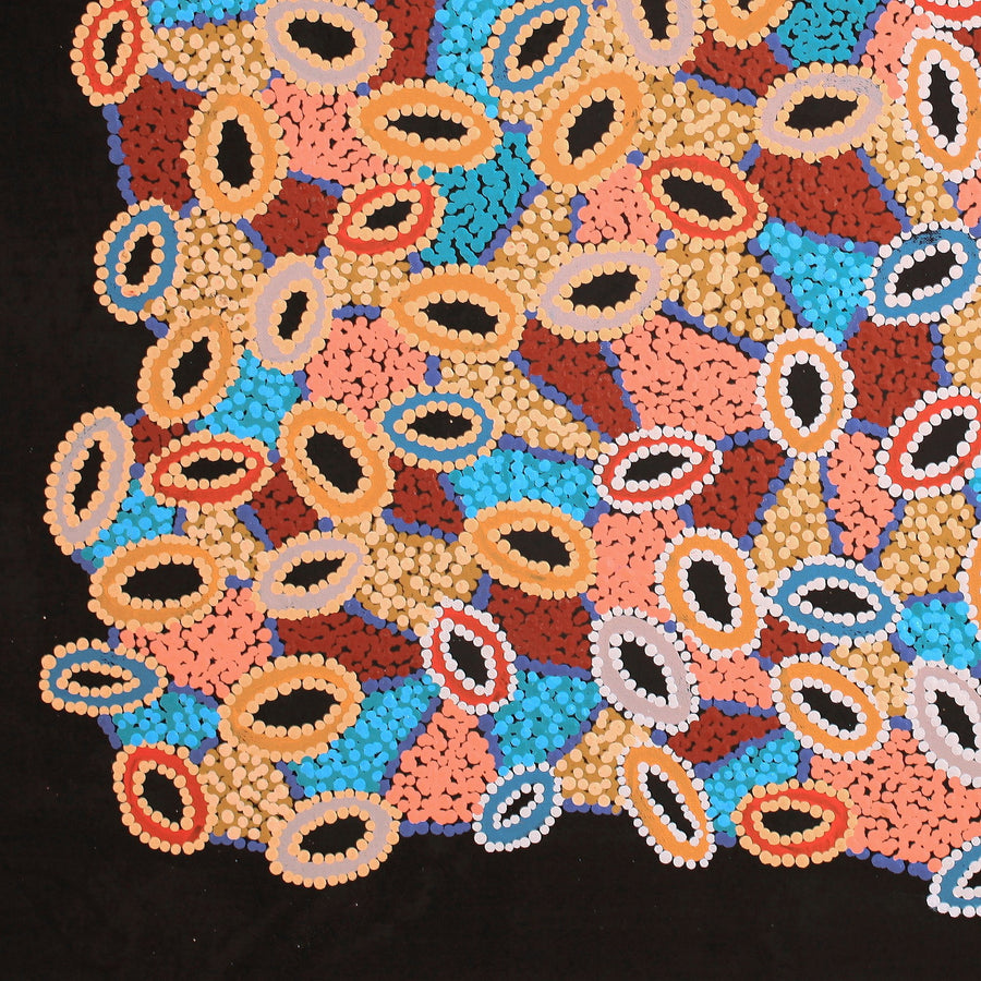 Aboriginal Artwork by Priscilla Nangala Robertson, Ngapa Jukurrpa (Water Dreaming) - Puyurru, 61x61cm
