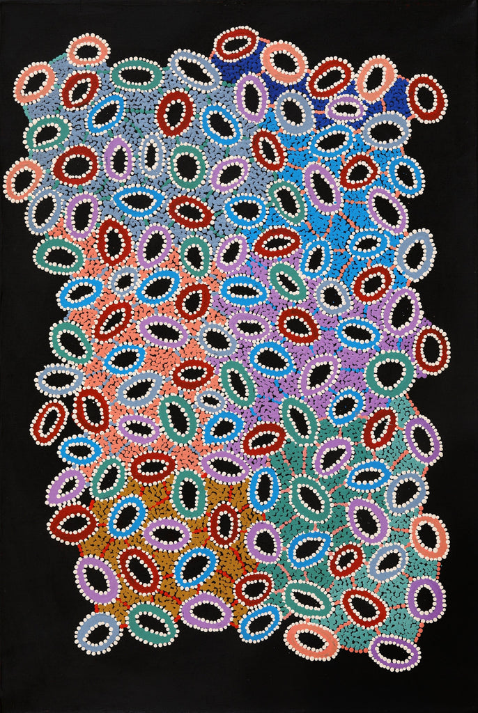 Aboriginal Artwork by Priscilla Nangala Robertson, Ngapa Jukurrpa (Water Dreaming) - Puyurru, 91x61cm