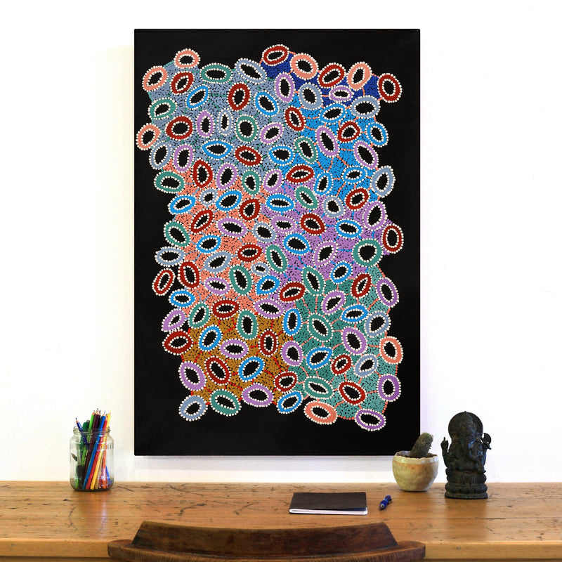 Aboriginal Artwork by Priscilla Nangala Robertson, Ngapa Jukurrpa (Water Dreaming) - Puyurru, 91x61cm