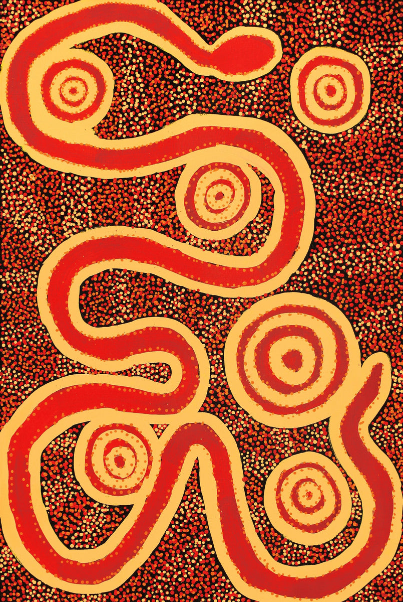 Aboriginal Art by Sharoline Nampijinpa Frank,  Warna Jukurrpa (Snake Dreaming), 91x61cm - ART ARK®