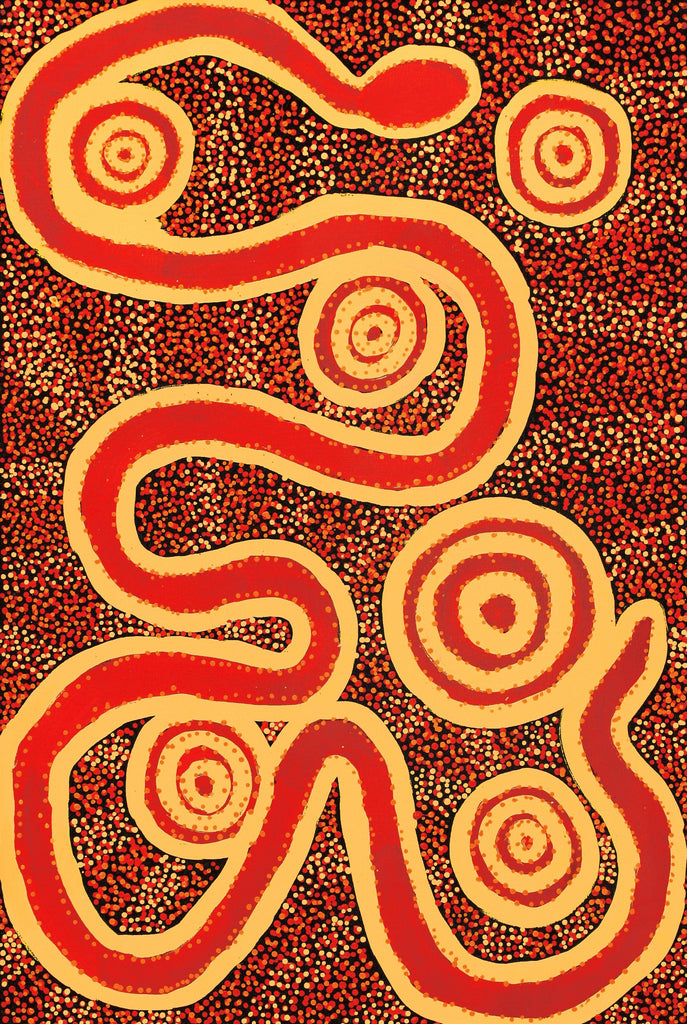 Aboriginal Artwork by Sharoline Nampijinpa Frank, Warna Jukurrpa (Snake Dreaming), 91x61cm