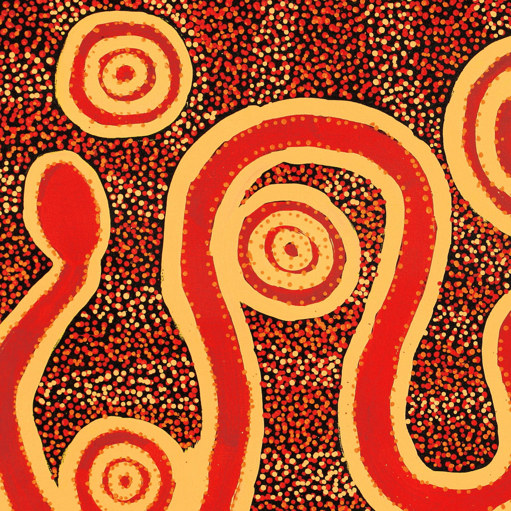 Aboriginal Art by Sharoline Nampijinpa Frank,  Warna Jukurrpa (Snake Dreaming), 91x61cm - ART ARK®