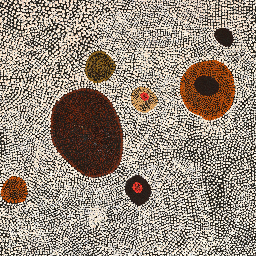 Aboriginal Artwork by Sheree Napurrurla Wayne, Lukarrara Jukurrpa (Desert Fringe-rush Seed Dreaming), 107x61cm