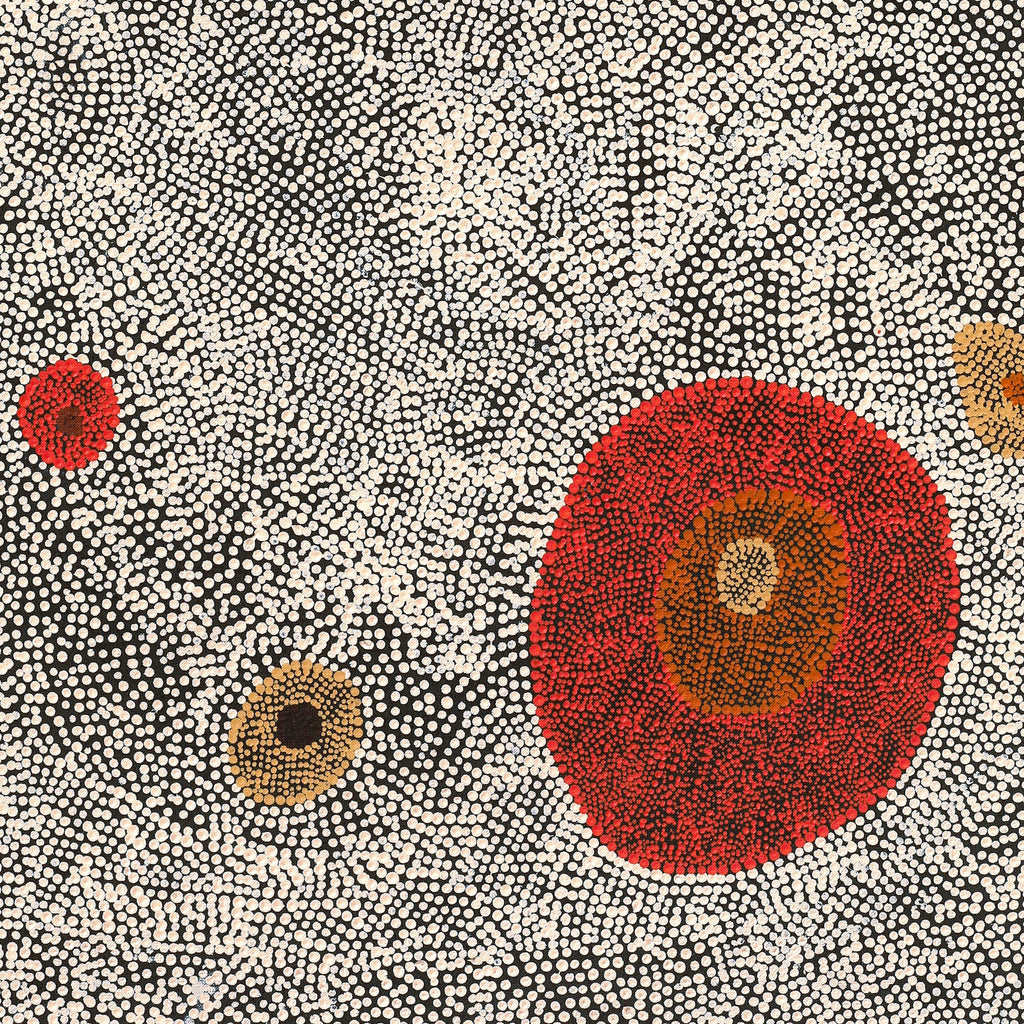 Aboriginal Artwork by Sheree Napurrurla Wayne, Lukarrara Jukurrpa (Desert Fringe-rush Seed Dreaming), 107x61cm
