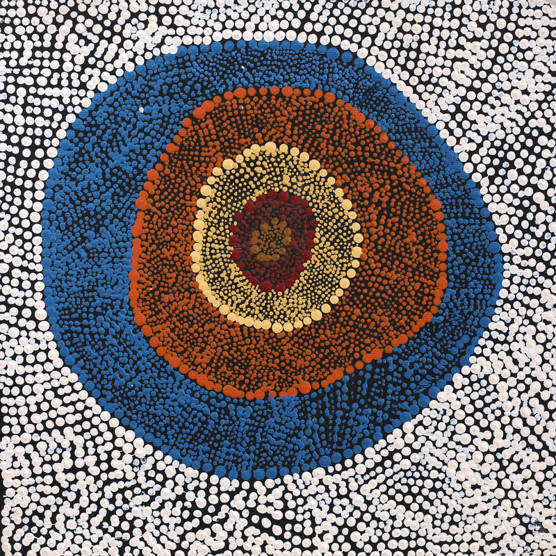 Aboriginal Artwork by Sheree Napurrurla Wayne, Lukarrara Jukurrpa (Desert Fringe-rush Seed Dreaming), 30x30cm