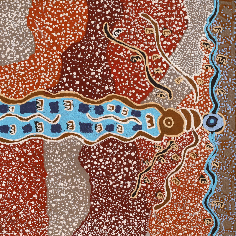 Aboriginal Artwork by Sheree Napurrurla Wayne, Lukarrara Jukurrpa (Desert Fringe-rush Seed Dreaming), 46x46cm