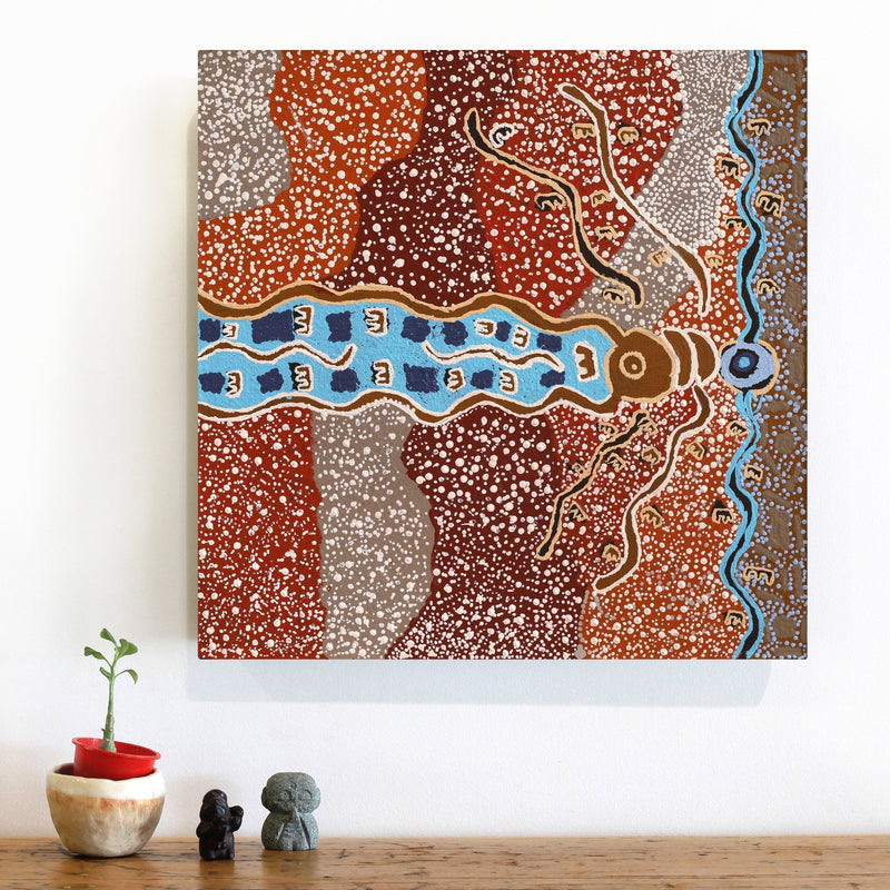 Aboriginal Artwork by Sheree Napurrurla Wayne, Lukarrara Jukurrpa (Desert Fringe-rush Seed Dreaming), 46x46cm