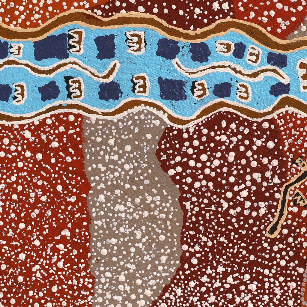 Aboriginal Artwork by Sheree Napurrurla Wayne, Lukarrara Jukurrpa (Desert Fringe-rush Seed Dreaming), 46x46cm