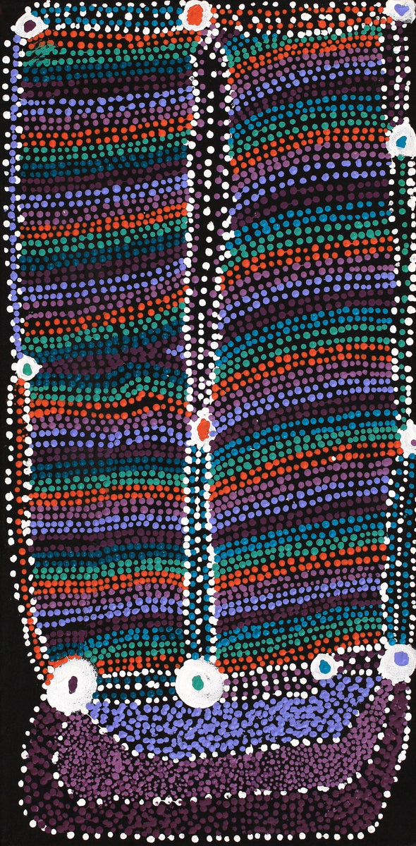 Aboriginal Art by Sheree Napurrurla Wayne, Lukarrara Jukurrpa (Desert Fringe-rush Seed Dreaming), 61x30cm - ART ARK®