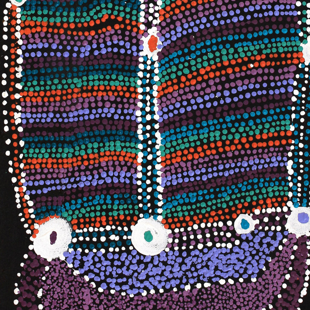 Aboriginal Art by Sheree Napurrurla Wayne, Lukarrara Jukurrpa (Desert Fringe-rush Seed Dreaming), 61x30cm - ART ARK®