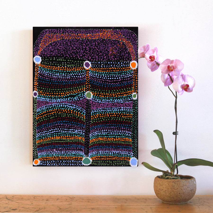 Aboriginal Artwork by Sheree Napurrurla Wayne, Lukarrara Jukurrpa (Desert Fringe-rush Seed Dreaming), 61x46cm